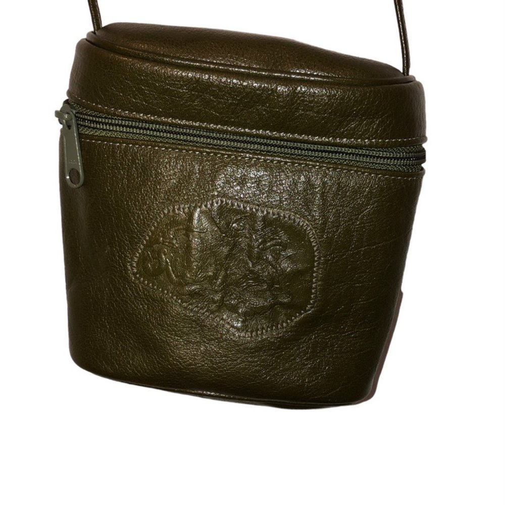 Carlos Falchi FABULOUS Olive army green leather mini bucket cross body bag 5.5"